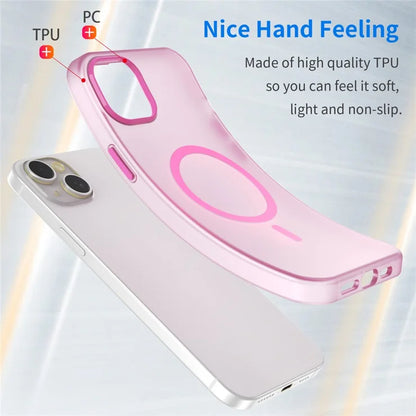 iPhone 15 Plus / 14 Plus Magnetic Case Translucent Matte Anti-Fingerprint Phone Cover - Pink