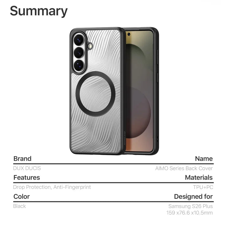 DUX DUCIS Samsung Galaxy S26+ -magneettikotelo, Aimo-sarja, PC+TPU ohut suojus (REACH-sertifioitu) – musta