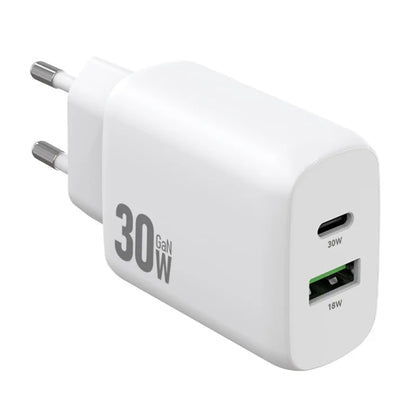 AMORUS PD 30W Type-C + QC 18W USB-A kaksiporttinen GaN-virtalähde, pikalatausseinälaturi puhelimelle ja tabletille – EU-pistoke