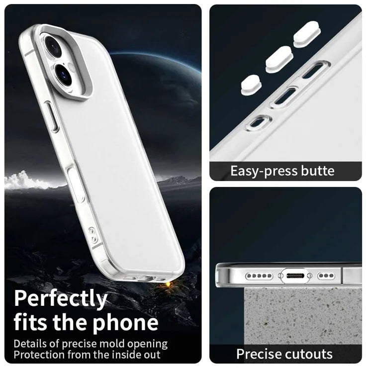 iPhone 16 Cover PC+TPU+PET Mat Anti-Drop Telefonbagcover - Hvid