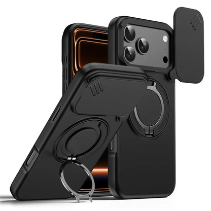 iPhone 17 Pro Magneettikotelo Sormusteline Liukuva Kamerasuojus TPU PC Hybrid-puhelinkuori - Musta