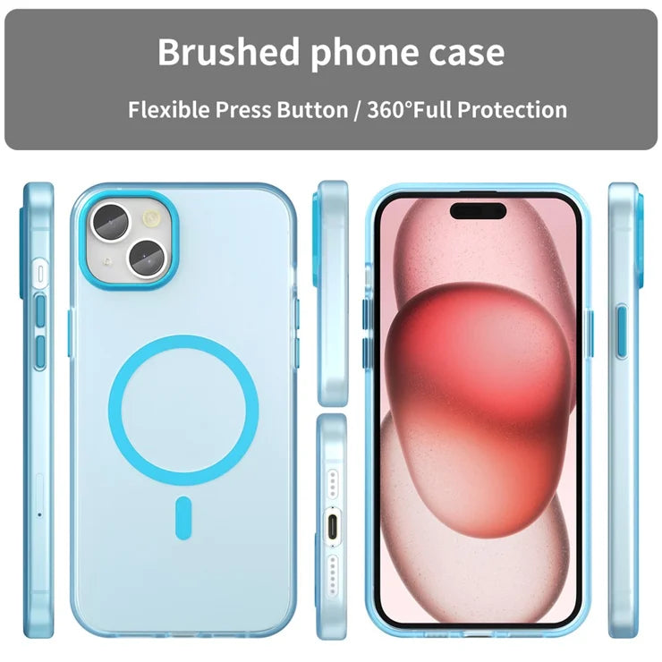 iPhone 15 Plus / 14 Plus magnetisk cover gennemsigtig mat anti-fingeraftryk telefoncover - blå