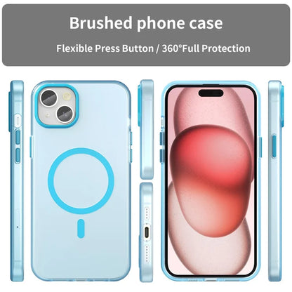 iPhone 15 Plus / 14 Plus magnetisk cover gennemsigtig mat anti-fingeraftryk telefoncover - blå