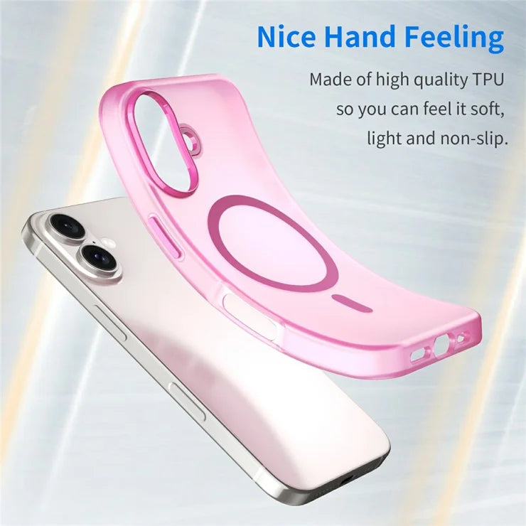iPhone 16 Cover Kompatibel med MagSafe TPU + PC Slim Mat Gennemsigtigt Telefoncover - Pink