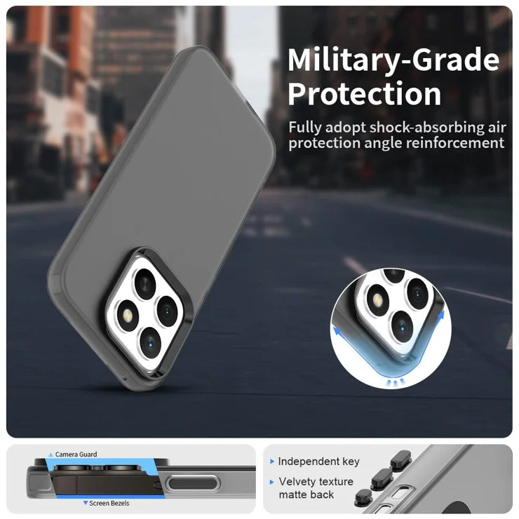 Honor X8c 4G Suojakuori PC + TPU + PET Mattapintainen Anti-Drop Puhelimen Takakansi - Musta