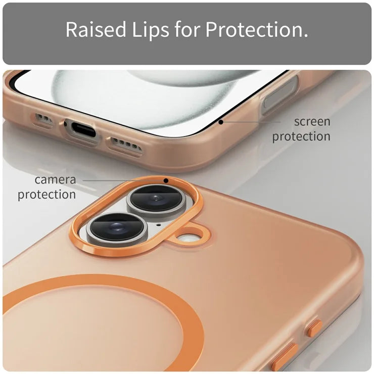 iPhone 16 Cover Kompatibel med MagSafe TPU + PC Slank Mat Gennemsigtig Telefoncover - Orange