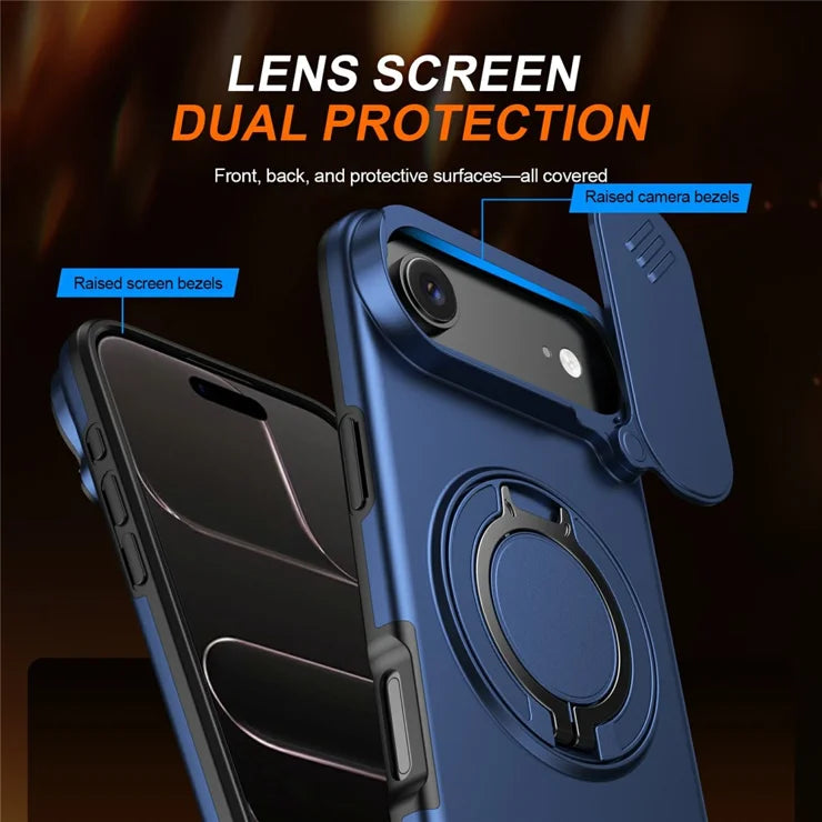 iPhone Air Magnetic Case Ring Kickstand Slide Camera Cover TPU PC Hybrid Phone Shell - Blue