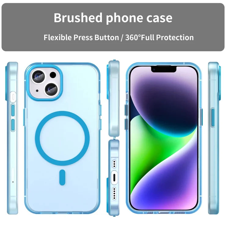 iPhone 14 Translucent Phone Case Matte Design Compatible with MagSafe Wireless Charging - Blue