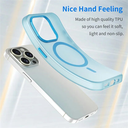 Til iPhone 16 Pro Cover Kompatibel med MagSafe TPU + PC Slim Mat Gennemsigtig Telefoncover - Blå