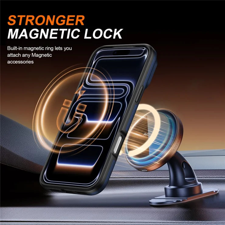 iPhone 17 Pro Max Magnetic Case Ring Kickstand Slide Camera Cover TPU PC Hybrid Phone Shell - Blue