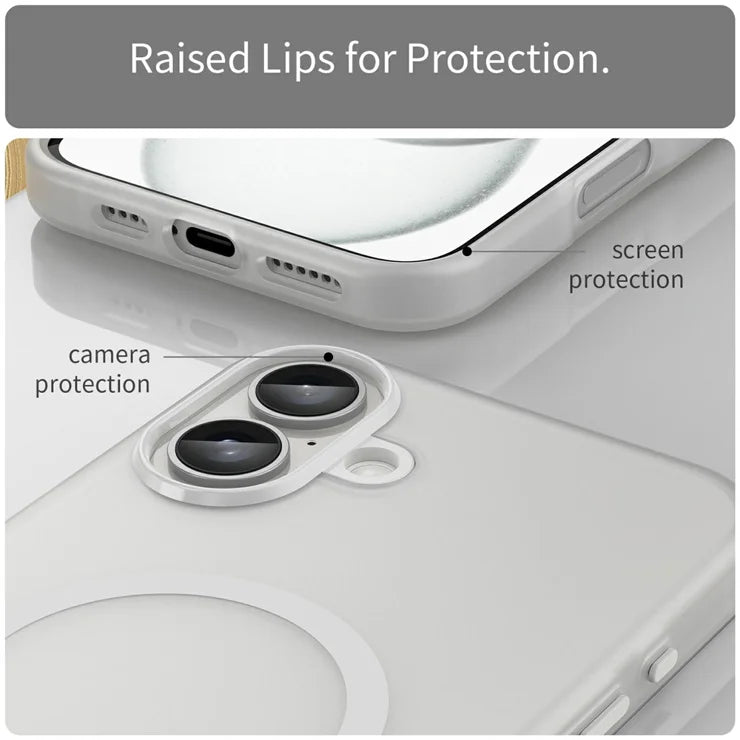 iPhone 16 Plus Cover kompatibelt med MagSafe TPU + PC Slankt Mat Gennemsigtigt Telefoncover - Hvid