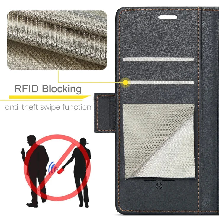 CASEME For Samsung Galaxy A56 5G Leather Case  023 RFID Blocking 3 Card Slot Mobile Cover - Black