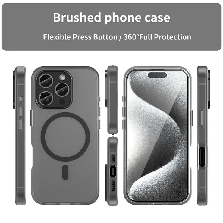 iPhone 16 Pro Case Compatible with MagSafe TPU + PC Slim Matte Translucent Phone Cover - Black