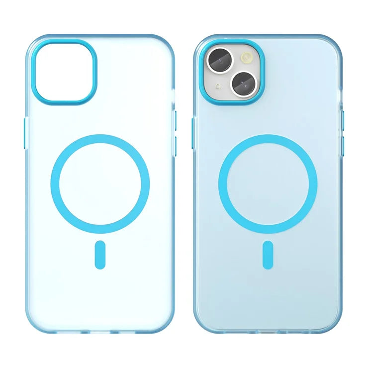 iPhone 15 Plus / 14 Plus magnetisk cover gennemsigtig mat anti-fingeraftryk telefoncover - blå