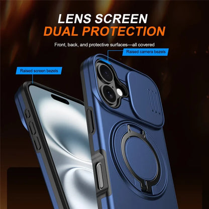iPhone 17 Case Magnetic Case Ring Kickstand Slide Camera Cover TPU PC Hybrid Phone Shell - Blue