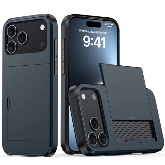 AMORUS til iPhone 17 Pro Max Cover med skydekortholder PC TPU Telefonbagside - Marineblå