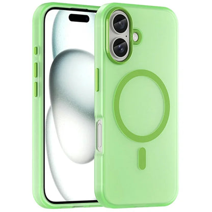 Til iPhone 16 Cover Kompatibel med MagSafe TPU + PC Slank Mat Gennemsigtig Telefoncover - Grøn