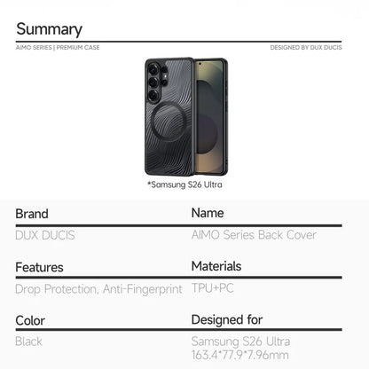 DUX DUCIS Til Samsung Galaxy S26 Ultra Magnetisk Cover Aimo Serie PC+TPU Slankt Cover (REACH Certificering) - Sort