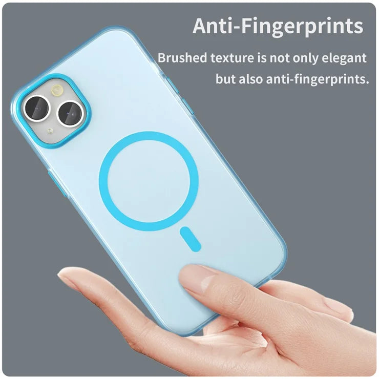 iPhone 15 Plus / 14 Plus magnetisk cover gennemsigtig mat anti-fingeraftryk telefoncover - blå