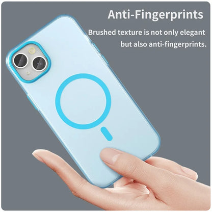 iPhone 15 Plus / 14 Plus magnetisk cover gennemsigtig mat anti-fingeraftryk telefoncover - blå
