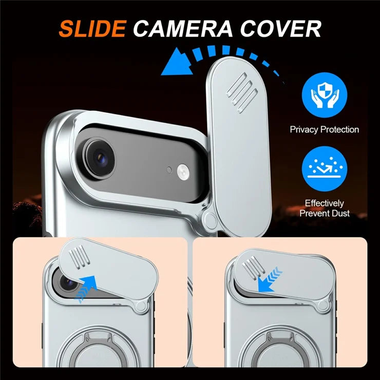 iPhone Air magnetisk cover ring kickstand skydbart kamera beskyttelsescover TPU PC hybridtelefoncover - Grå
