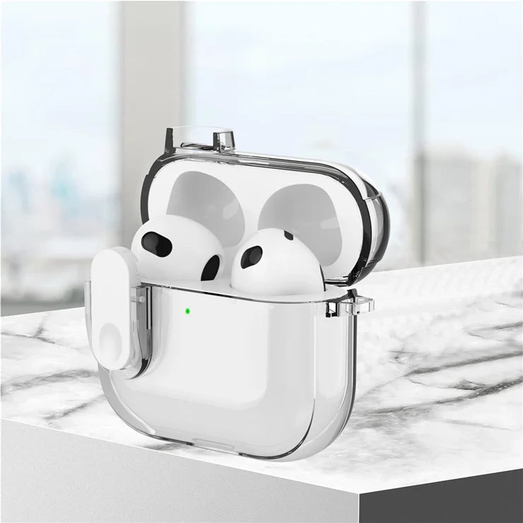 Til Apple AirPods 4 Earphone Protective Case Snap Switch Ice Crystal Clear TPU+PC Cover - Gennemsigtig