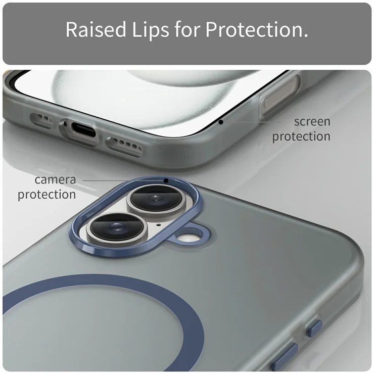 iPhone 16 Cover Kompatibel med MagSafe TPU + PC Slank Mat Gennemsigtigt Telefoncover - Mørkeblå