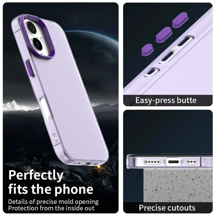 iPhone 16 Case PC+TPU+PET Matte Anti-Drop Phone Back Cover - Purple