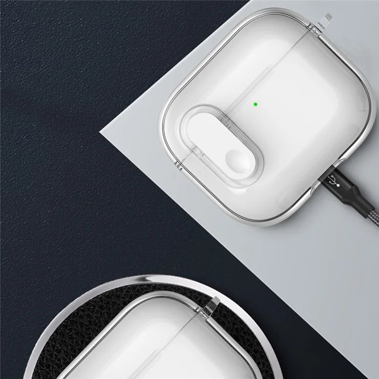 Til Apple AirPods 4 Earphone Protective Case Snap Switch Ice Crystal Clear TPU+PC Cover - Gennemsigtig