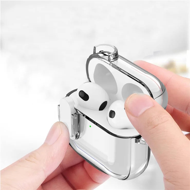 Til Apple AirPods 4 Earphone Protective Case Snap Switch Ice Crystal Clear TPU+PC Cover - Gennemsigtig