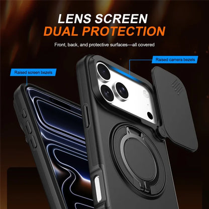 iPhone 17 Pro Magneettikotelo Sormusteline Liukuva Kamerasuojus TPU PC Hybrid-puhelinkuori - Musta