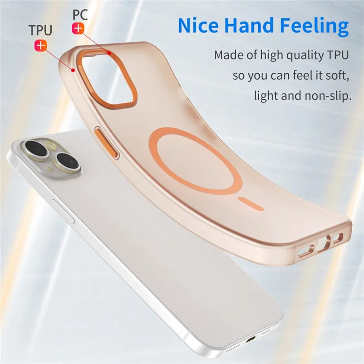 iPhone 15 Plus / 14 Plus Magnetic Case Translucent Matte Anti-Fingerprint Phone Cover - Orange