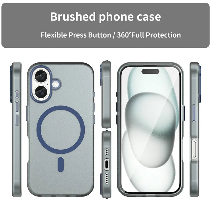 iPhone 16 Cover Kompatibel med MagSafe TPU + PC Slank Mat Gennemsigtigt Telefoncover - Mørkeblå