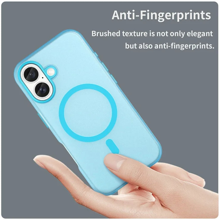 iPhone 16 Case Compatible with MagSafe TPU + PC Slim Matte Translucent Phone Cover - Blue
