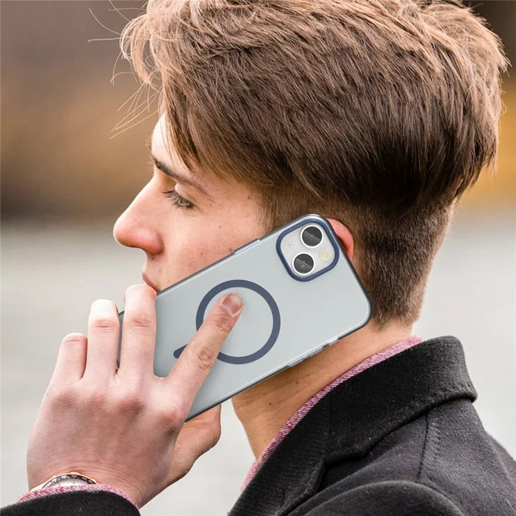 iPhone 15 Plus / 14 Plus Magnetic Case Translucent Matte Anti-Fingerprint Phone Cover - Dark Blue