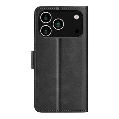 For iPhone 17 Pro Case Calf Texture Leather Wallet Phone Cover - Black