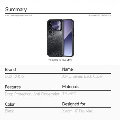DUX DUCIS Til Xiaomi 17 Pro Max Cover Aimo-serien TPU+PC Mat Stødsikkert Telefoncover (REACH Certificering) - Sort