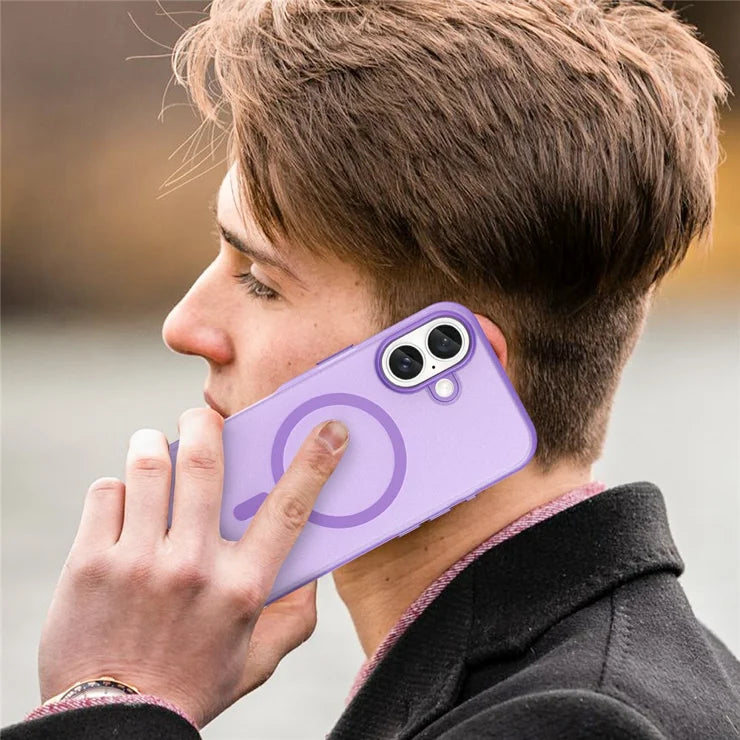 iPhone 16 Cover Kompatibel med MagSafe TPU + PC Slank Mat Gennemsigtig Telefoncover - Mørk Lilla