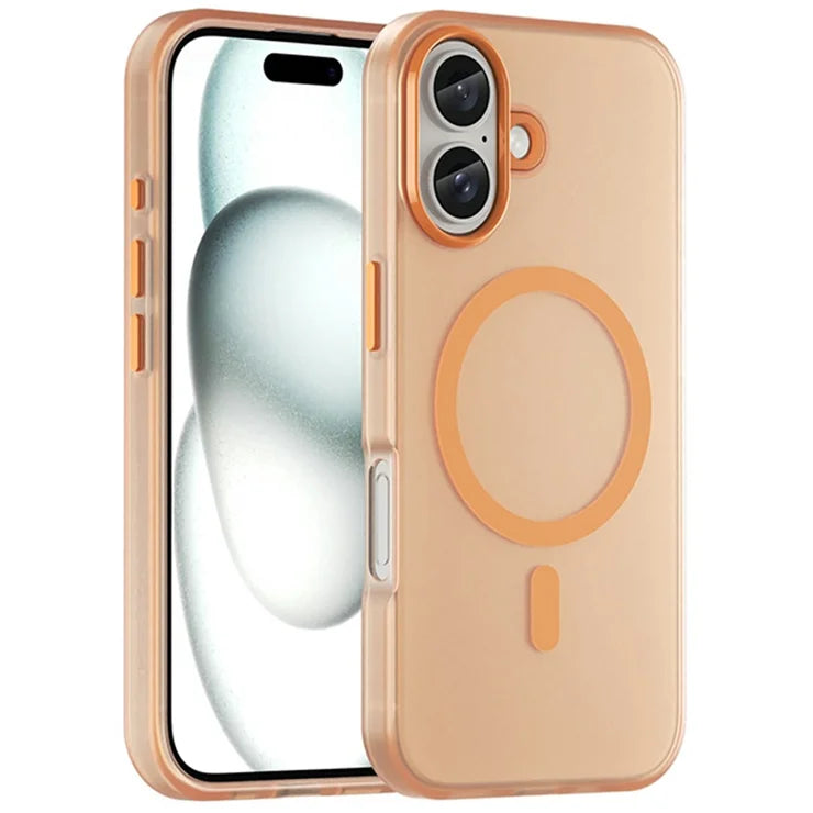 iPhone 16 Cover Kompatibel med MagSafe TPU + PC Slank Mat Gennemsigtig Telefoncover - Orange