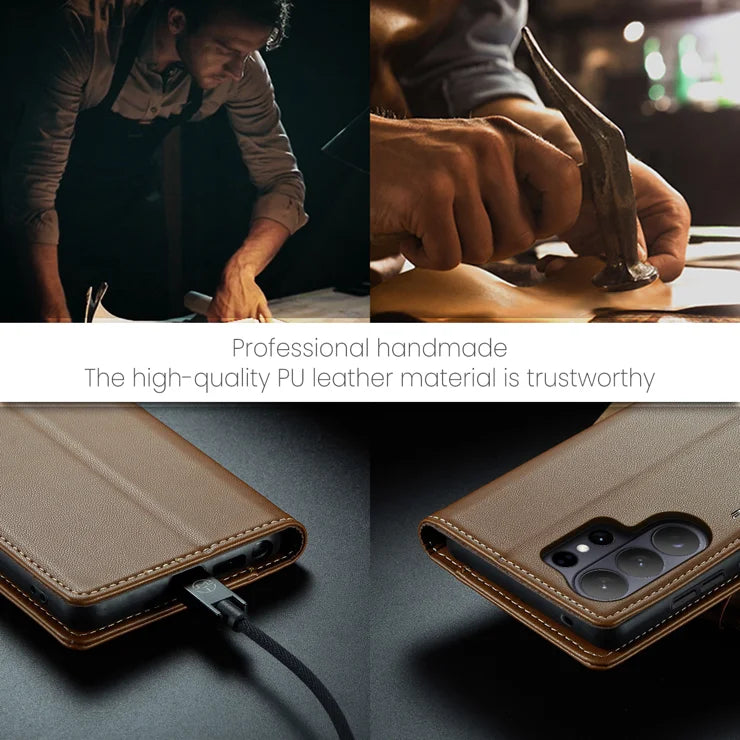 CASEME For Samsung Galaxy S26 Ultra Case  023 Series RFID Blocking Glossy Stand Phone Cover - Brown