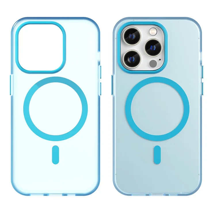 Magnetisk etui til iPhone 14 Pro Max kompatibel med MagSafe gennemsigtigt mat bagcover - blå