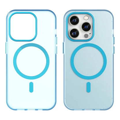 Magnetisk etui til iPhone 14 Pro Max kompatibel med MagSafe gennemsigtigt mat bagcover - blå