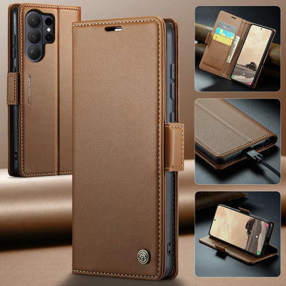 CASEME For Samsung Galaxy S26 Ultra Case  023 Series RFID Blocking Glossy Stand Phone Cover - Brown