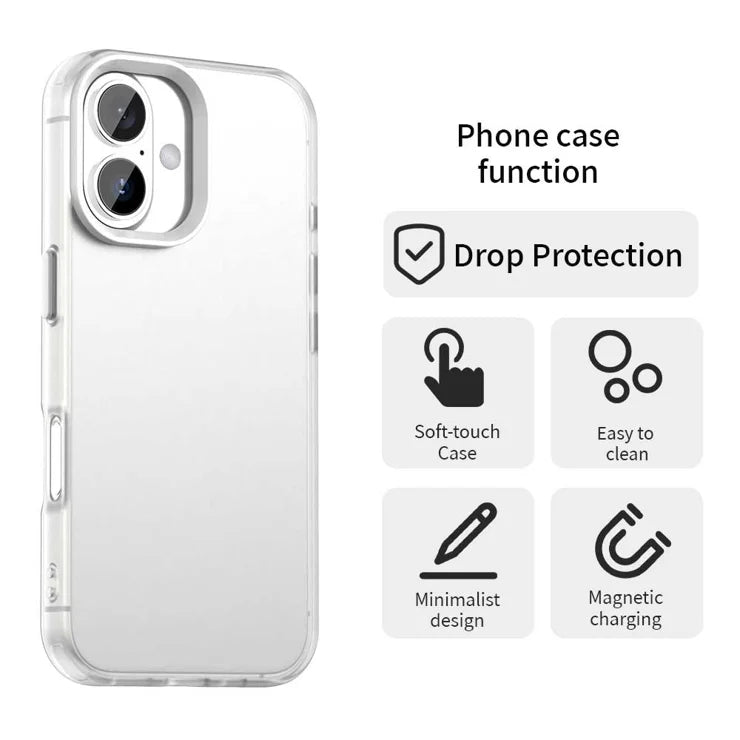 iPhone 16 Plus Case PC+TPU+PET Matte Anti-Drop Phone Back Cover - White