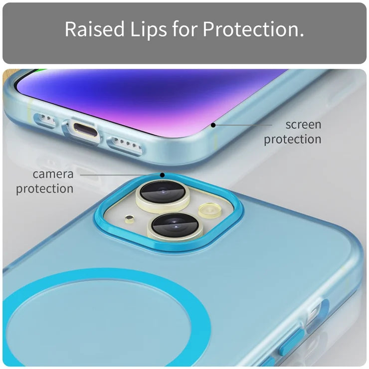 iPhone 14 Translucent Phone Case Matte Design Compatible with MagSafe Wireless Charging - Blue