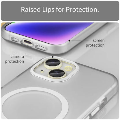 iPhone 14 Translucent Phone Case Matte Design Compatible with MagSafe Wireless Charging - White