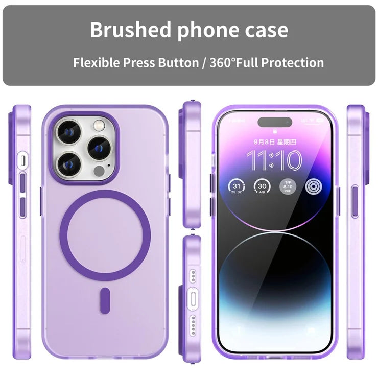 Magnetisk etui til iPhone 14 Pro Max kompatibel med MagSafe gennemsigtig mat bagside - Mørk lilla