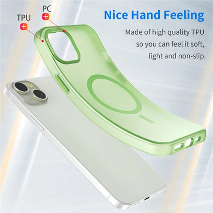 iPhone 15 Plus / 14 Plus Magnetic Case Translucent Matte Anti-Fingerprint Phone Cover - Fluorescent Green