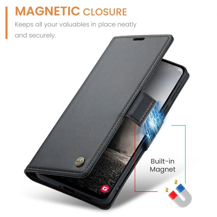 CASEME For Samsung Galaxy A56 5G Leather Case  023 RFID Blocking 3 Card Slot Mobile Cover - Black