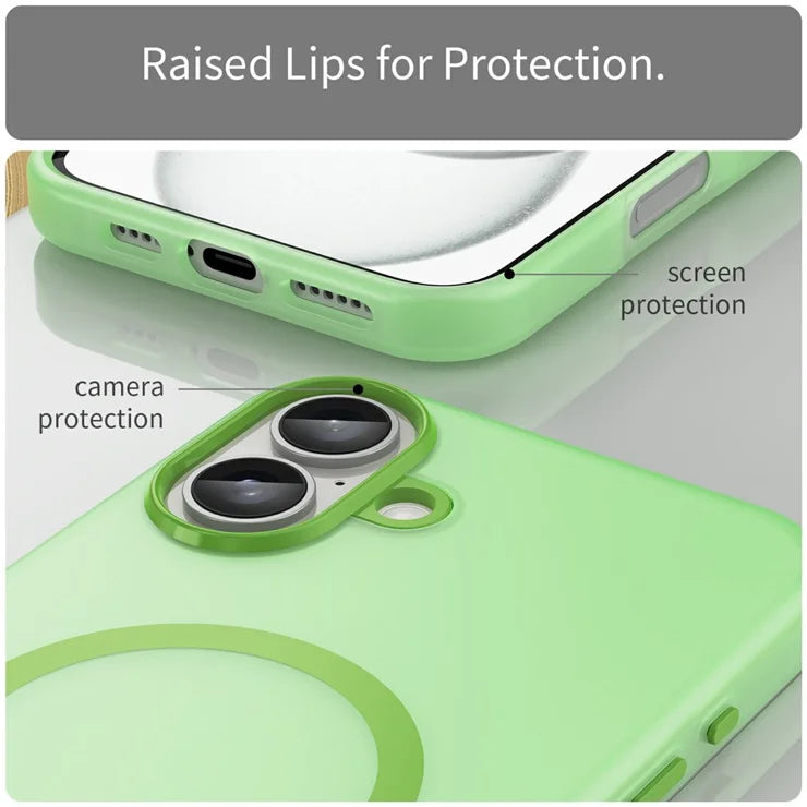 iPhone 16 Plus Cover kompatibelt med MagSafe TPU + PC Slankt Mat Gennemsigtigt Telefoncover - Grøn